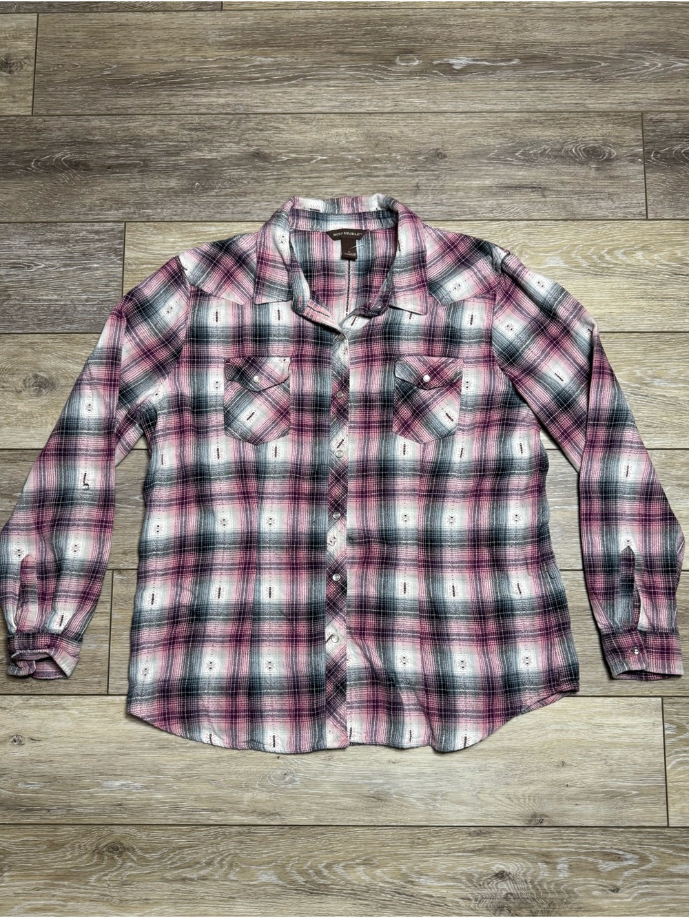 Bit & Bridle Pink Plaid Pearl Snap Western Shirt Size L